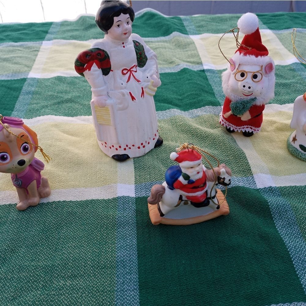 Lot Of 5 Christmas Ornaments Miss Piggy Angel Santa Claus -Ceramic, Paw Patrol-R